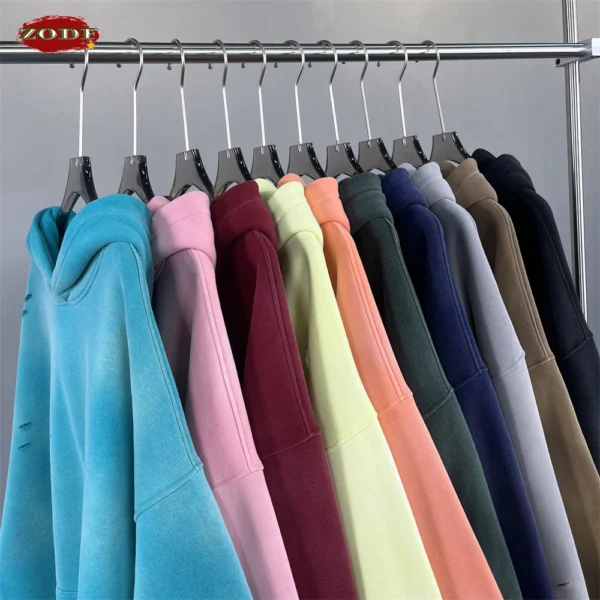 ZODF Vintage Winter Washed 360gsm Fleece Hoodies For Men Unisex Oversized Warm Ripped Holes Hooded Pullovers Coats HY0947 - Image 4