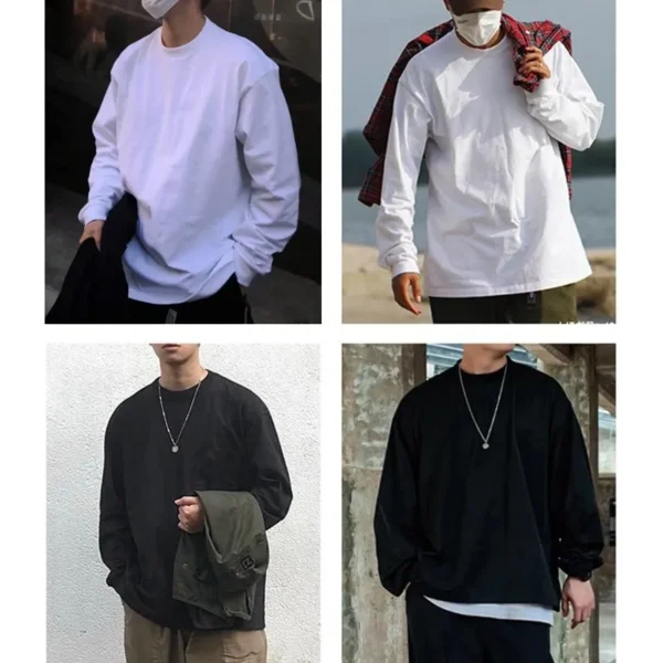 Dukeen 280g Heavyweight Long-Sleeved T-Shirt for Men 100% Cotton Shirts Oversized Solid Color Tops Plain Tees Men's Clothing - Image 5