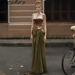 WhereMery Vintage Off Shoulder Sleeveless Long Dresses Sexy Women's Sheath Lace up A-Line Dress Elegant Summer for 2025 Vestidos