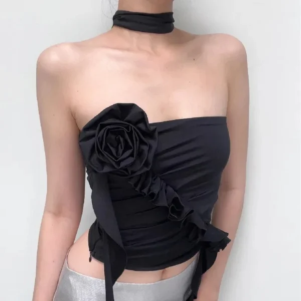 WhereMery Sexy Women Tank Top Y2K Summer Fashion Sleeveless Crop Tops Flower Lace up Ruffle Camisole Streetwear Cool Girls Camis - Image 6