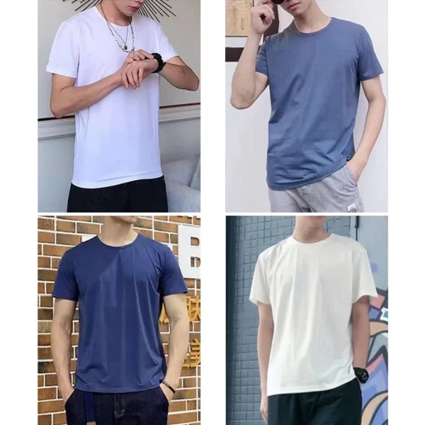 Dukeen Summer Thin Ice Silk T-Shirt for Men Crew Neck Short Sleeve Casual Soft Fitness Tops Plain Modal Cotton Oversized Tees - Image 5