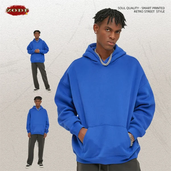 ZODF New Thick 350gsm Fleece Hooded Hoodies For Men Unisex Winter Oversized Loose Basic Solid Sweatshirts Pullovers Coats HY0631 - Image 5