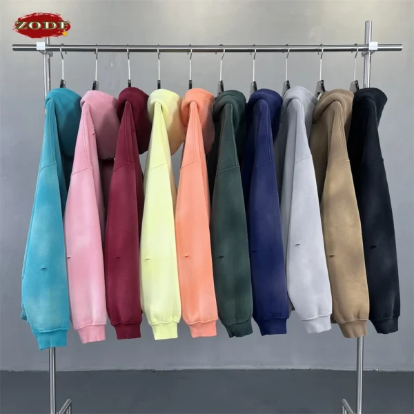 ZODF Vintage Winter Washed 360gsm Fleece Hoodies For Men Unisex Oversized Warm Ripped Holes Hooded Pullovers Coats HY0947 - Image 2