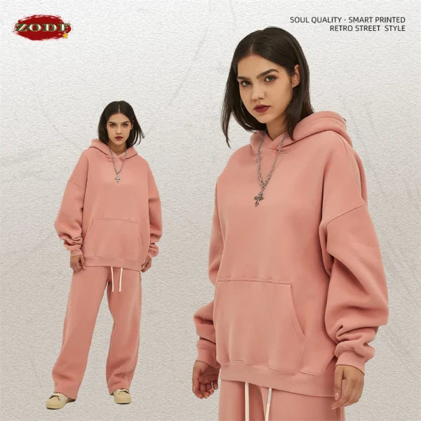 ZODF New Thick 350gsm Fleece Hooded Hoodies For Men Unisex Winter Oversized Loose Basic Solid Sweatshirts Pullovers Coats HY0631 - Image 2