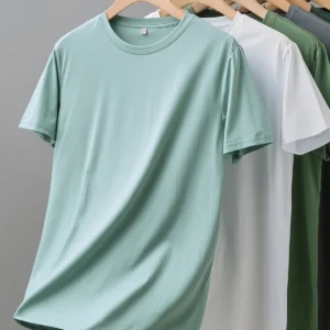 Dukeen Summer Thin Ice Silk T-Shirt for Men Crew Neck Short Sleeve Casual Soft Fitness Tops Plain Modal Cotton Oversized Tees